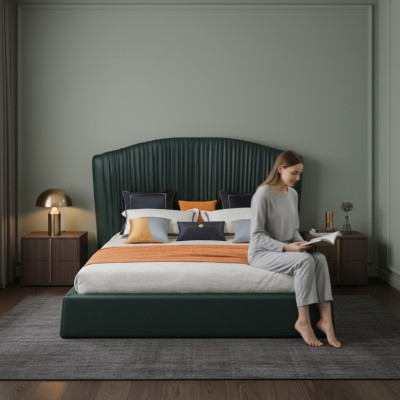 Bett Polster Design Luxus Doppel Betten Beige 180x200 Schlaf Zimmer Leder Hotel