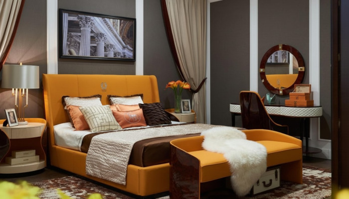 Schlafzimmer 7tlg. Set Luxus Möbel Bett Hocker Spiegel Nachttisch Bettgestelle