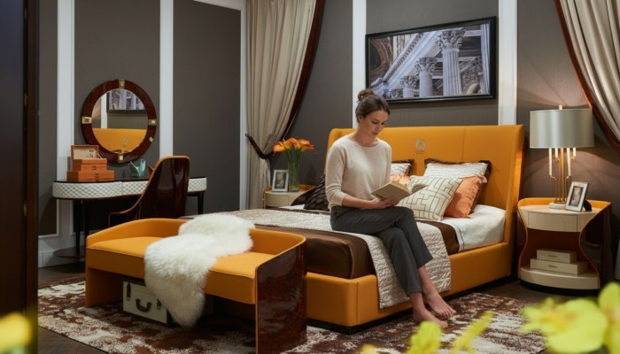 Bett Nachttisch Hocker 4 tlg. Schlafzimmer Set Modern Design Luxus Betten Neu
