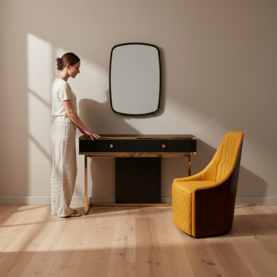 Schminktisch Spiegel Stuhl Luxus Konsole Kommode Schlafzimmer 3tlg.