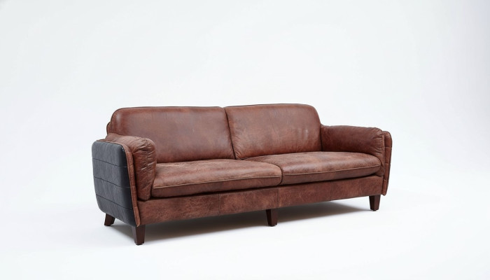 Luxury Vintage 3+2 Sitzer Echtleder Möbel Wohnzimmer Sofa Suite Loft garnituren