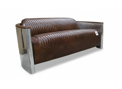 Echtleder Sofa Leder Designsofa 3-Sitzer Vintage Couch Aluminium Flugzeug Metall