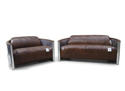 Sofagarnitur 3+2 Sitzer Sofa Couchgarnitur Couch Sessel Leder Vintage Retro NEU
