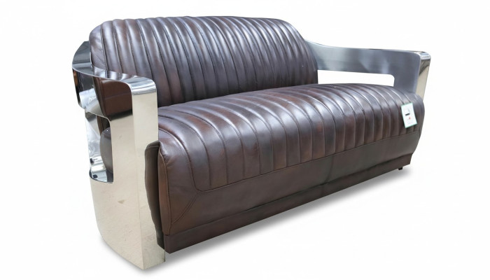 Vintage Ledersofa Aluminium Couchen Sofa Dreisitzer Echtleder Sofas Couch silber