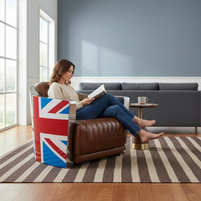 Union Jack Aviator Retro Clubsessel Braun Leder Vintage Sessel Möbel 