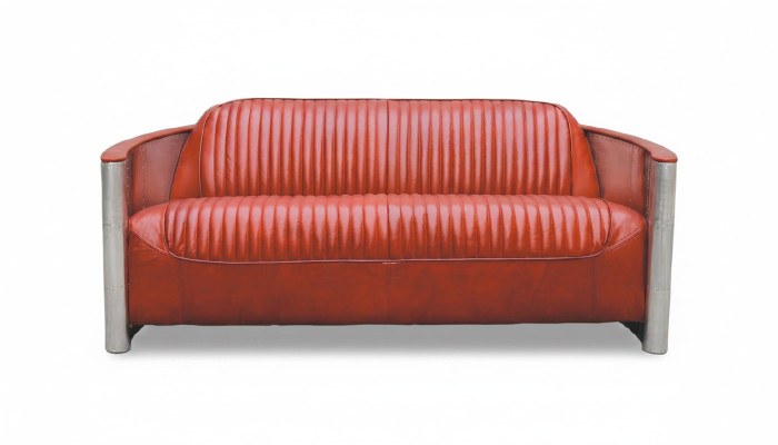Echtleder Design Vintage Designsofa verdreifachen Aluminium Sofa 3Sitzer Bordaux