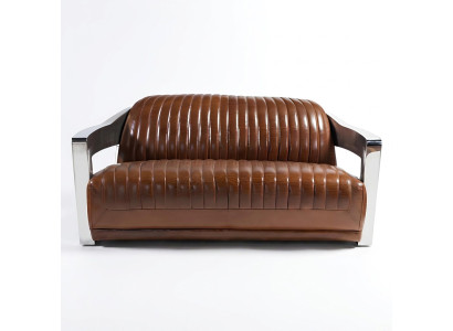 Echtleder Sofa Leder Designsofa 3-Sitzer Vintage Couch Aluminium Metall
