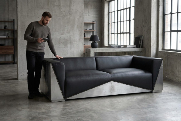 Design Luxus Echtleder Sofa Couch Ledersofa Couchen Polster Möbel Dreisitzer Neu