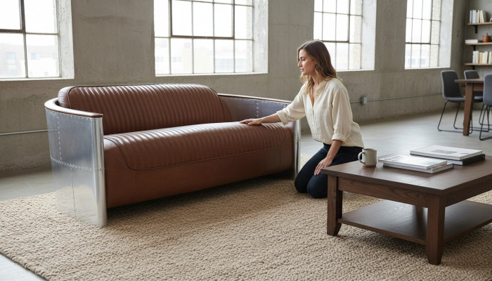 Design Club 3 Sitzer Sofa Ledersofa Dreisitzer Vintage Leder Aluminium Couchen