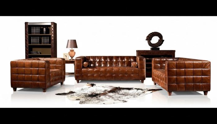 Klassische Echtleder Couch Polster Sofagarnitur Sitz Garnituren Couchen 3tlg neu