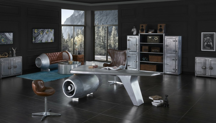 Flugzeug Flügel Schreibtisch Bürotisch Tisch Aviator Design Luxus Möbel