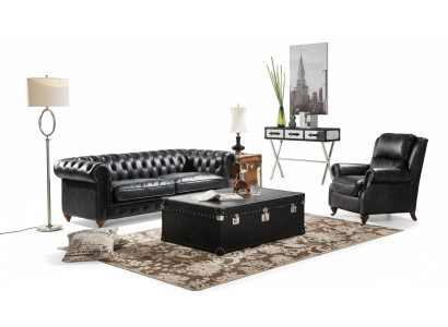 Luxus Chesterfield Sofagarnitur 3+1 Sitz Couchtisch 4tlg.Set Sofa Leder
