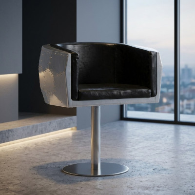 Stuhl Stühle Leder aluminium Design möbel Esszimmer Lehnstuhl Flieger echtleder