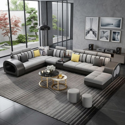 Ledersofa Sofa mit USB Couch Designersofa U Form Eckgarnitur Polsterecke Big neu