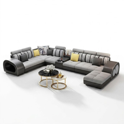 Ledersofa Sofa mit USB Couch Designersofa U Form Eckgarnitur Polsterecke Big neu