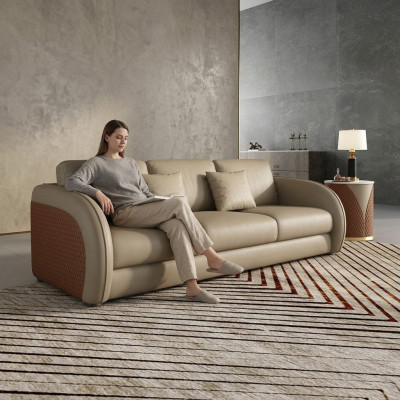 Dreisitzer Couch Polster Design Sofa Moderne 3er Sitz Sofas Zimmer Möbel Beige