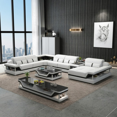 Sofa mit USB Designer Wohnlandschaft U-Form Couch Ecksofa Polster Garnitur Neu
