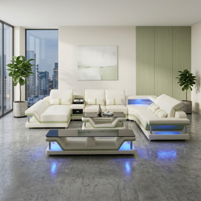 Moderne Design Wohnlandschaft Ecksofa Sofa Couch Polster rtv Couchtisch Leder