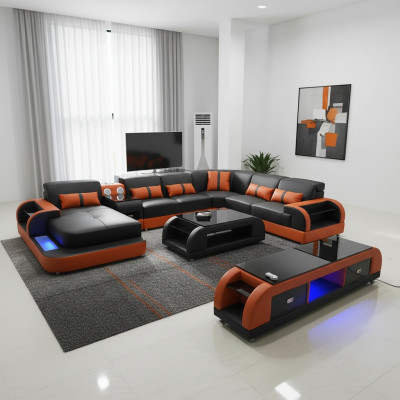 Design Eckgarnitur Ledersofa Ecksofa Luxus Wohnlandschaft led sofa couch Polster