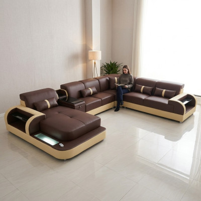 Ledersofa Design Sofa U Form Wohnlandschaft Couch Polster Ecksofa Garnitur Neu