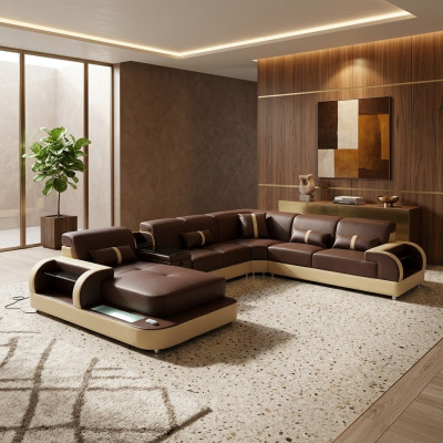 Ledersofa Design Sofa U Form Wohnlandschaft Couch Polster Ecksofa Garnitur Neu