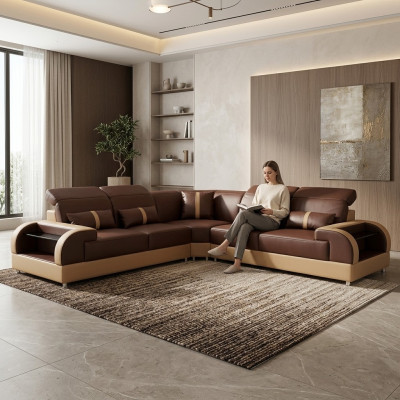 Couch Ecksofa Leder Wohnlandschaft Garnitur Design Modern Sofa L-Form LED USB