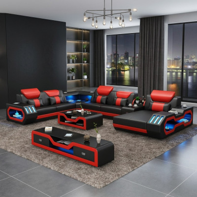 Wohnlandschaft Couch Polster Garnitur Sofa 3tlg. Set Couchtisch Sideboard Leder