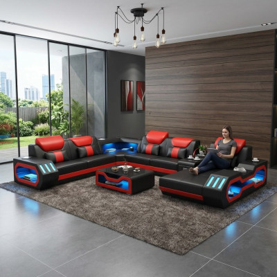 Ecksofa U-Form Couchtisch Polster Eckgarnitur Eckcouch Sofa Polster Sitz Ecke
