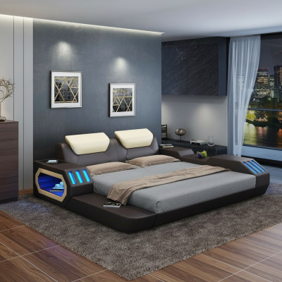 Luxus Design Bettgestell Bett Leder Betten USB luxus Doppel Hotel Polsterbett