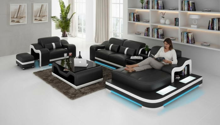 Komplett Set Garnitur Eckcouch Couch Eckgarnitur + Tisch + USB Ecksofa