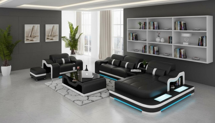 Komplett Set Garnitur Eckcouch Couch Eckgarnitur + Tisch + USB Ecksofa