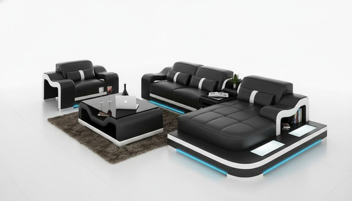 Komplett Set Garnitur Eckcouch Couch Eckgarnitur + Tisch + USB Ecksofa