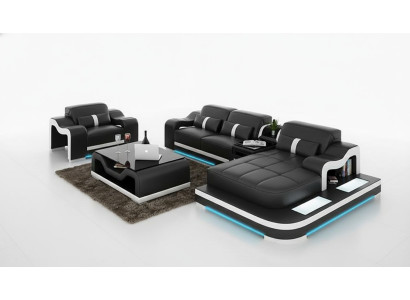 Komplett Set Garnitur Eckcouch Couch Eckgarnitur + Tisch + USB Ecksofa