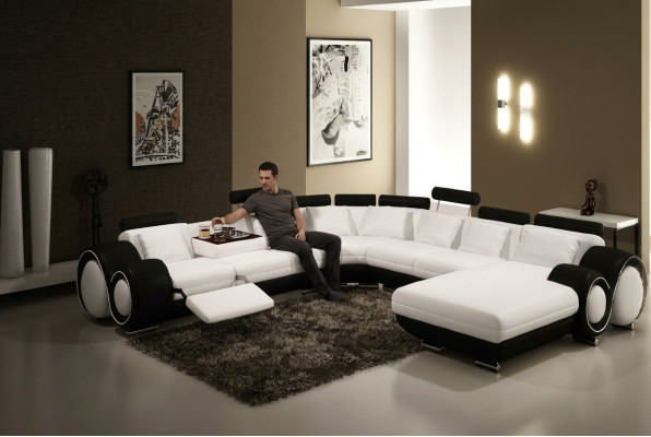 Leder Sofa Mit USB Couch XXL Wohnlandschaft Ledercouch Big Sofa Ecksofa