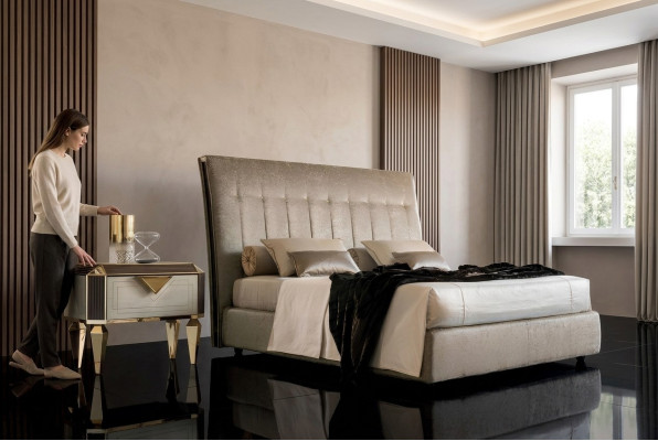 Bett 2x Nachttisch 3 tlg. Schlafzimmer Set Designer Luxus Betten Hotel Komplett