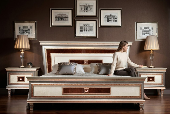 Bett 2x Nachttische 3tlg. Italienische Möbel Schlafzimmer Betten Holz Neu Set