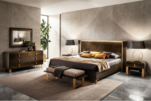 Schlafzimmer Set Bett 2x Nachttisch Kommode Betten Doppel Hotel Polster 6tlg.