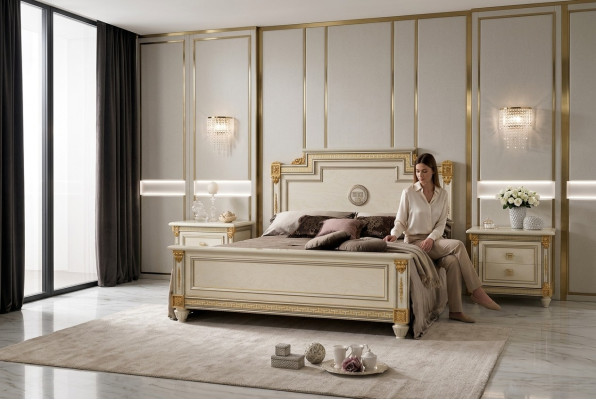 Bett + 2x Nachttisch 3 tlg. Schlafzimmer Set Designer Luxus Schlafzimmer Barock