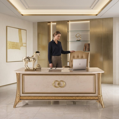 Design Büro Schreibtisch Tisch Sessel Einrichtung mit Stuhl 2tlg. arredoclassic