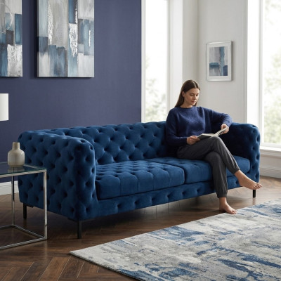 Stilvoller Blauer Chesterfield 3-Sitzer Wohnzimmer Luxus Couch