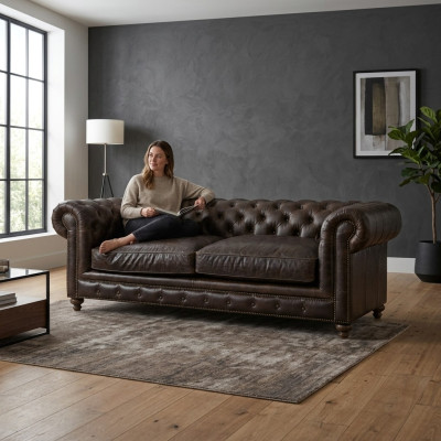 Moderner Schwarzer Chesterfield Dreisitzer Wohnzimmer Luxus Sofa