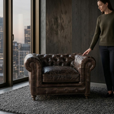 jvmoebel ® - Leder Sofa Couch - Braun Sessel Polster Einsitzer Couch Garnitur