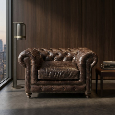 jvmoebel ® - Leder Sofa Couch - Braun Sessel Polster Einsitzer Couch Garnitur