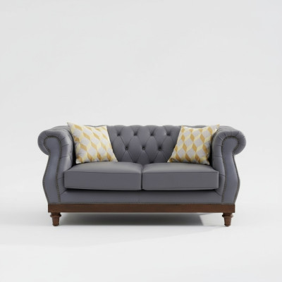 Klassische Leder Couch - Graue Chesterfield Stoff Sofa 2 Sitzer  Neu jvmoebel ®