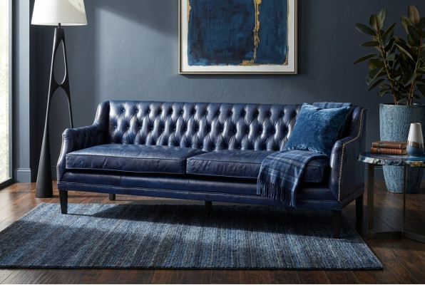 Blaue Chesterfield Sofa Couch Polster Stoff Leder Couchen Garnitur 4 Sitzer neu