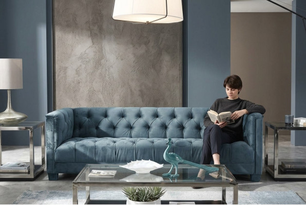 Turkis Samt Velvet Sofa # Chesterfield Luxus Möbel # Englische Couch jvmoebel ®