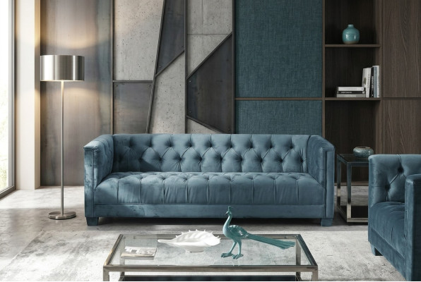 Turkis Samt Velvet Sofa # Chesterfield Luxus Möbel # Englische Couch jvmoebel ®