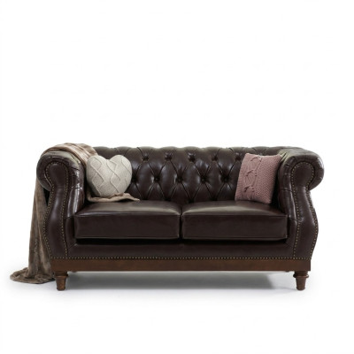 Leder Chesterfield Mens Club Sofa Couch Polster Zweisitzer Braun NEW jvmoebel ®