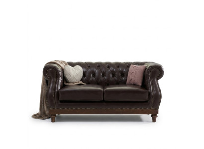 Leder Chesterfield Mens Club Sofa Couch Polster Zweisitzer Braun NEW jvmoebel ®