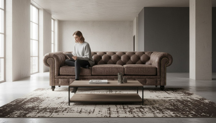 Mens Club Chesterfield Sofa Couch Leder Polster Dreisitzer Braun NEW